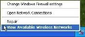 Opening available wireless networks on Windows XP